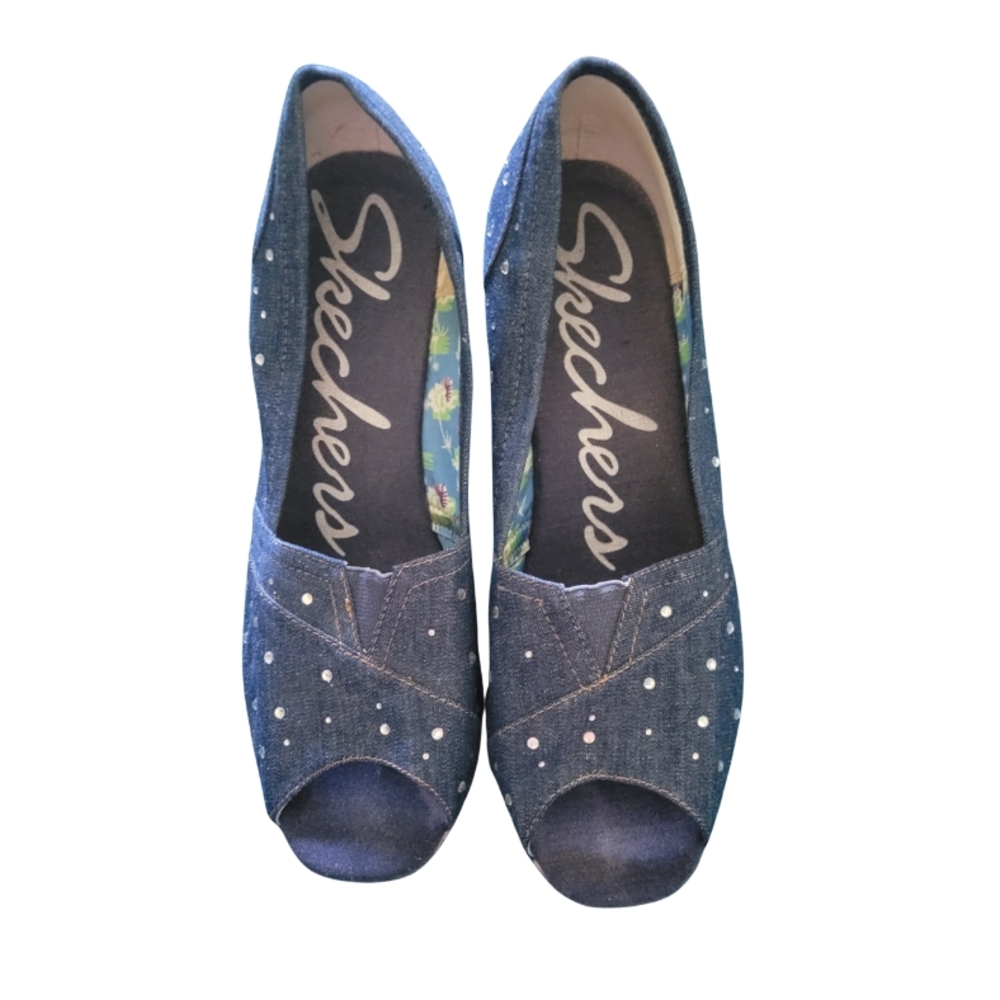 Skechers Women's Denim Peep Toe Wedges #2